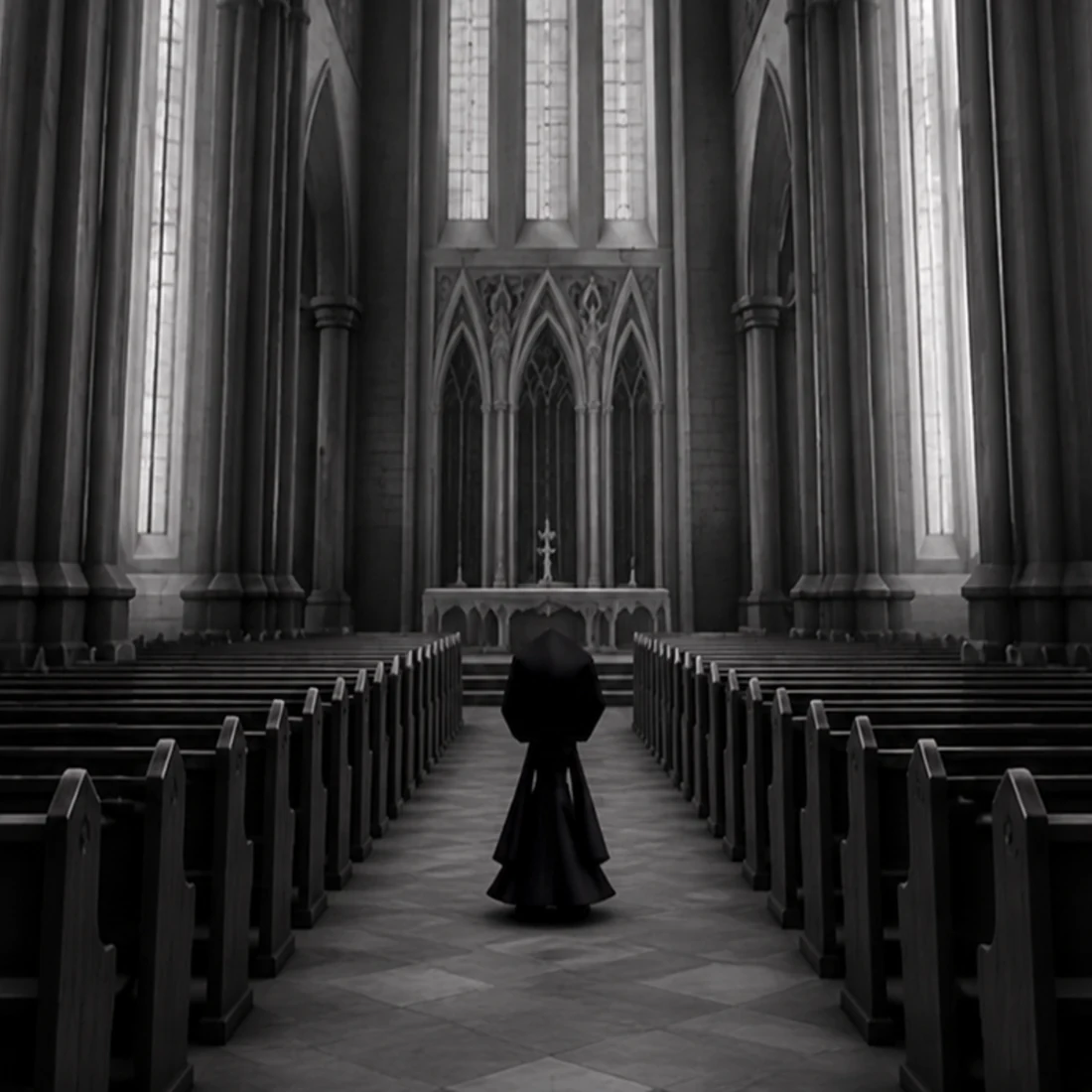empty pews inside the cathedral